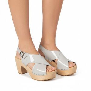 No. 6 Wear in Good Health Grey Patent Leather Sandals Clogs Shoes Womens 39/8.5